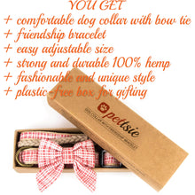 Dog collar with bow tie & matching friendship bracelet, pet-friendly hemp, strong D-ring