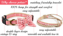 Dog collar with bow tie & matching friendship bracelet, pet-friendly hemp, strong D-ring