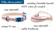 pettsie-purple-cat-collar-breakaway-buckle-matching-friendship-bracelet-calming-cotton-fancy-chic-features