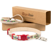 Cat collar with breakaway buckle, friendship bracelet and ID tube for safety