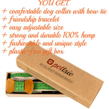 pettsie-green-dog-collar-hemp-bow-tie-matching-friendship-bracelet-dapper-chic-benefits