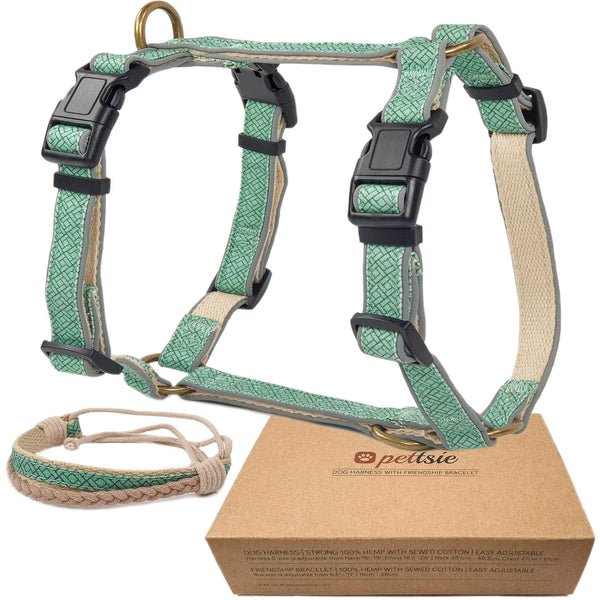 Pettsie No-Pull No-Choke Dog Harness Reflective & Matching Friendship Bracelet, 3 adjustable sizes