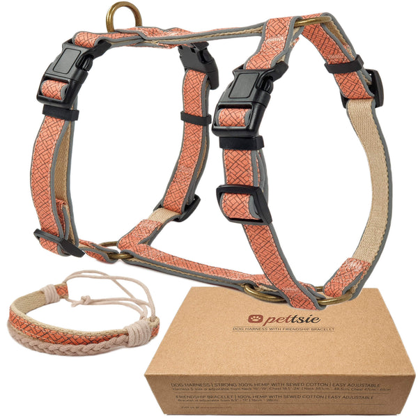 Pettsie No-Pull No-Choke Dog Harness Reflective & Matching Friendship Bracelet, 3 adjustable sizes