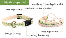 Stylish green cat collar in unique design for the modern cat with friendship bracelet