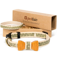 Orange cat collar with wood bow tie and friendship bracelet