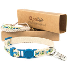 Blue kitten collar with safety breakaway buckle and friendship bracelet for you, ID tag tube included