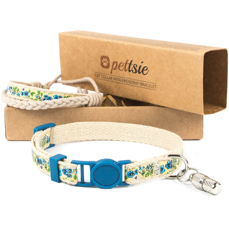 Blue kitten collar with breakaway buckle and friendship bracelet