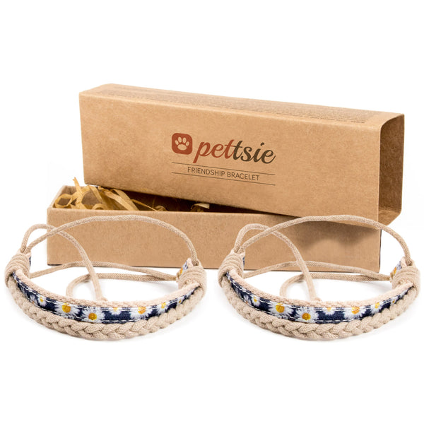 Pettsie Matching Friendship Bracelets, 2 Pack Set, Easy Adjustable, 100% Cotton and Hemp