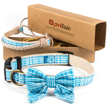 Dog collar with bow tie & matching friendship bracelet, pet-friendly hemp, strong D-ring