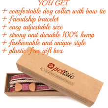 pettsie-pink-dog-collar-bow-tie-matching-friendship-bracelet-calming-hemp-fancy-chic-benefits