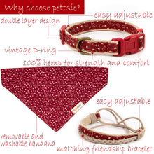 Pettsie Heart Dog Collar & Bandana & Matching Friendship Bracelet, 3 adjustable sizes