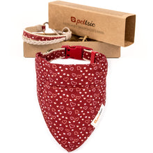 Pettsie Heart Dog Collar & Bandana & Matching Friendship Bracelet, 3 adjustable sizes