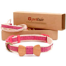 pettsie-pink-dog-collar-bow-tie-matching-friendship-bracelet-calming-hemp-fancy-chic
